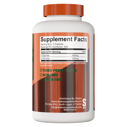 Shakra L-Arginina + L-Citrulina 750mg 240 Capsulas
